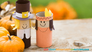 pilgrim and Native american made from construction paper