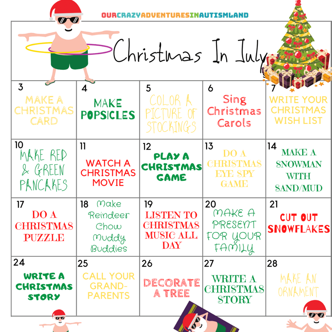 Christmas in July Calendar Our Crazy Adventures In Autismland