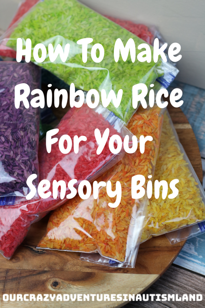 Ziploc bags of different colored rice
